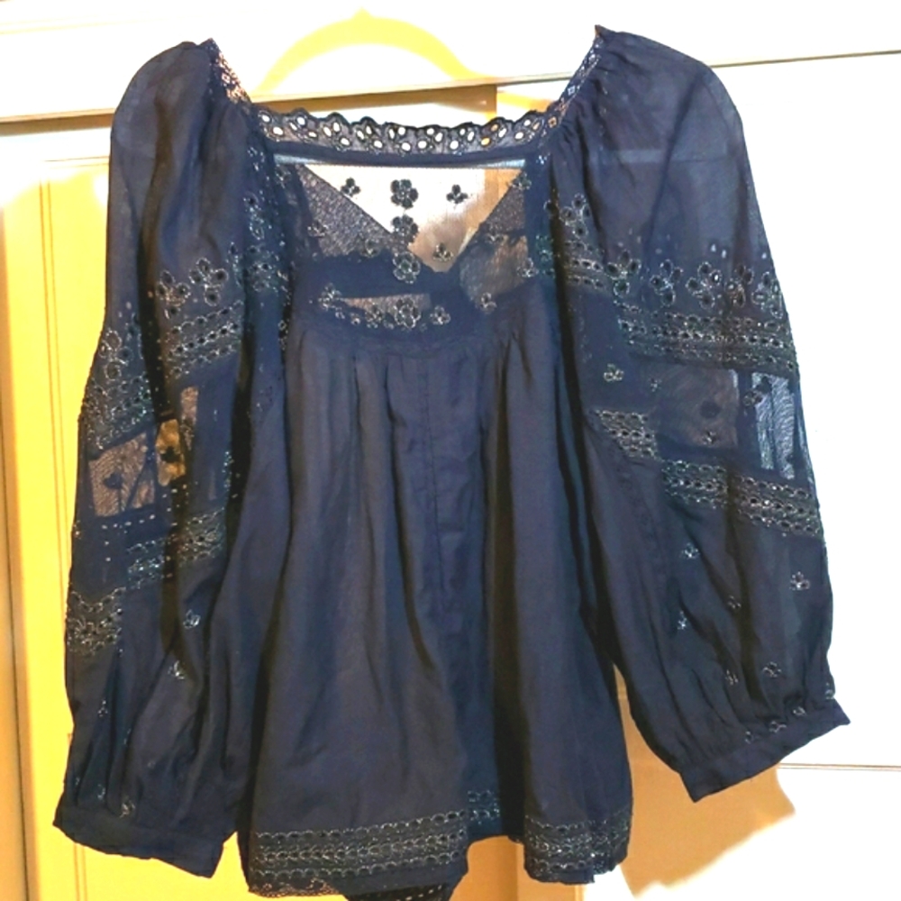 NWT Anthropologie blouse navy blue size small